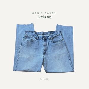 Levi's | Men's 505 Reg Fit Vintage Fade Denim  Raw Hem Distressed Jeans 38 X 36